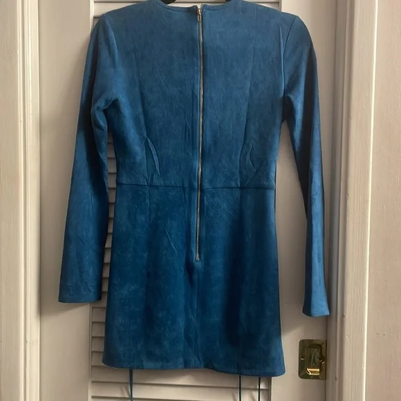 Oh Polly Tied and gone to Heaven Faux Suede Lace up Dress in Petrol Blue Size 8 - Picture 6 of 8